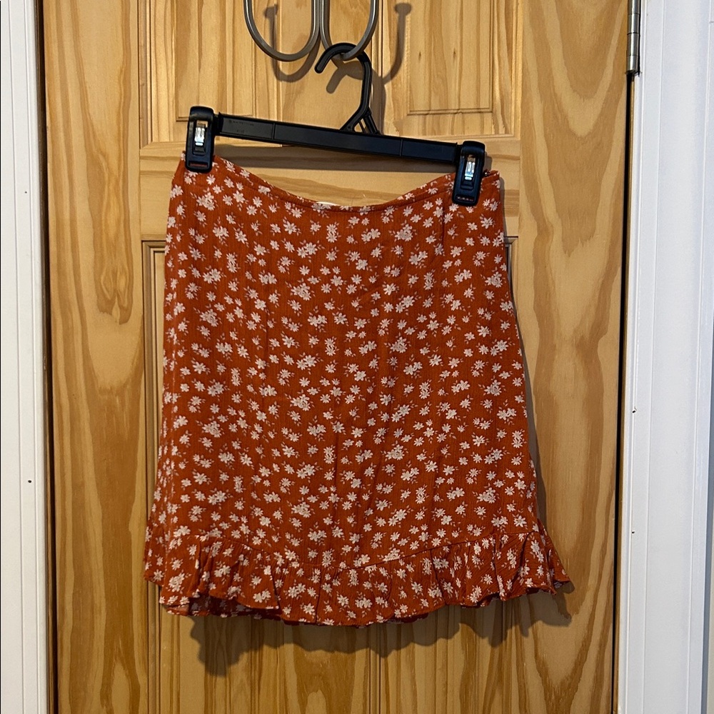 Abercrombie Floral Ruffle Hem Skirt - Orange